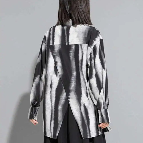 Load image into Gallery viewer, Women Striped Tie Dye Back Split Big Size Blouse New Lapel Long Sleeve Loose Fit Shirt Fashion Spring Autumn 2025 1DF6518

