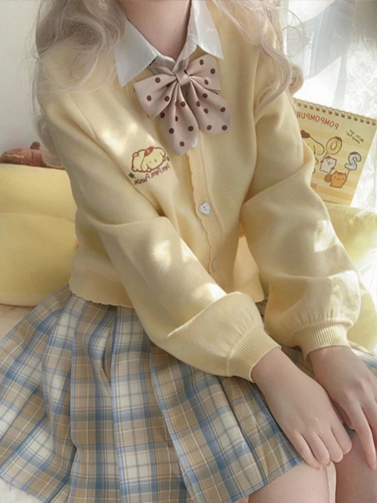 Japanese Kawaii Cartoon Embroidery Cardigans Y2k Aesthetic Women Knitted Star Jacquard Tops Streetwear Preppy Stylel Loose Coats