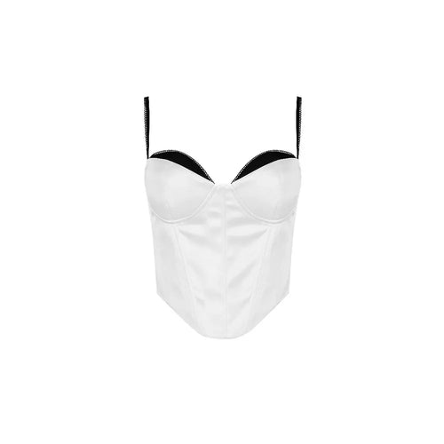 Load image into Gallery viewer, Thick Satin Bustier Corset Crop Top with Chest Pads Spaghetti Strap White Bodycon Top Summer Women Tops with Fishbone
