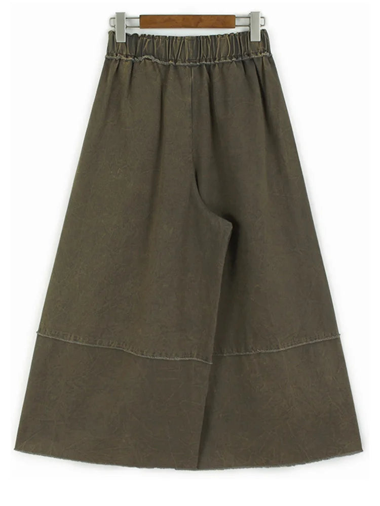 High Waist Caramel Color Denim Burr Pockets Wide Leg Jeans New Women Trousers Fashion Tide Spring Autumn 2025 1DH9668