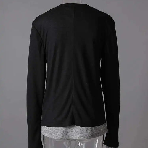 Load image into Gallery viewer, Women Black Gray Color-block Slim Knitting T-shirt New Round Neck Long Sleeve Fashion Tide Spring Autumn 2025 CPG2853
