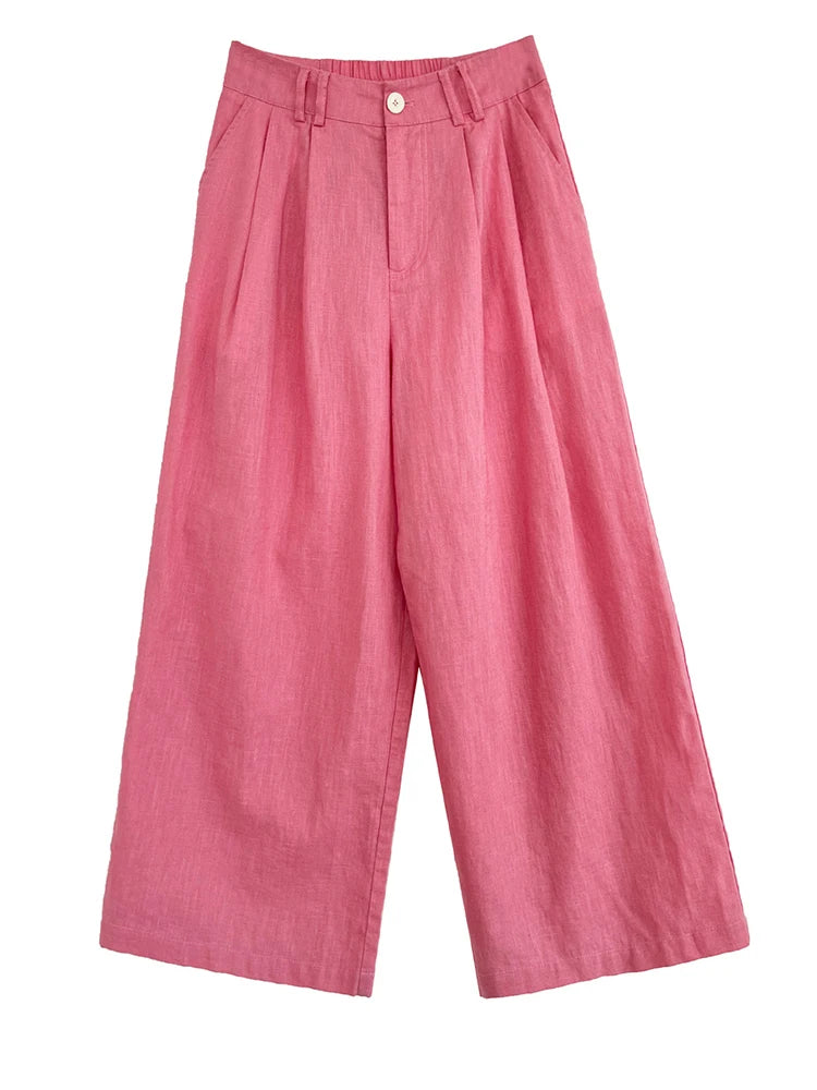 High Elastic Waist White Linen Pleated Long Wide Leg Pants New Trousers Women Fashion Tide Spring Summer 2025 1DJ1280