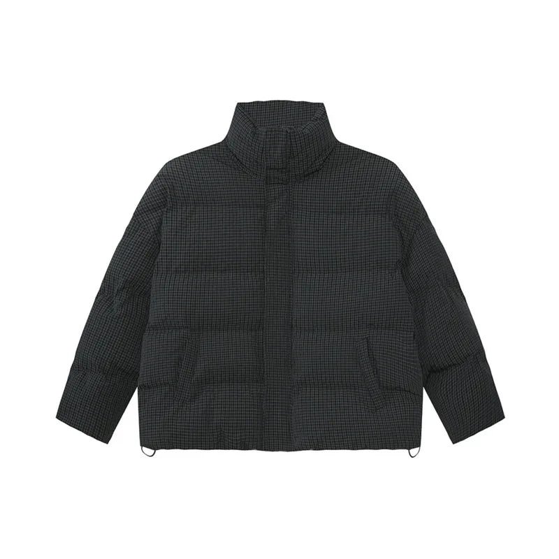 American Style Men's Cotton Coats Stand Collar Plaid Drawstring Casual Tops Thick Vintage Loose Male Padded Jackets 9C9340