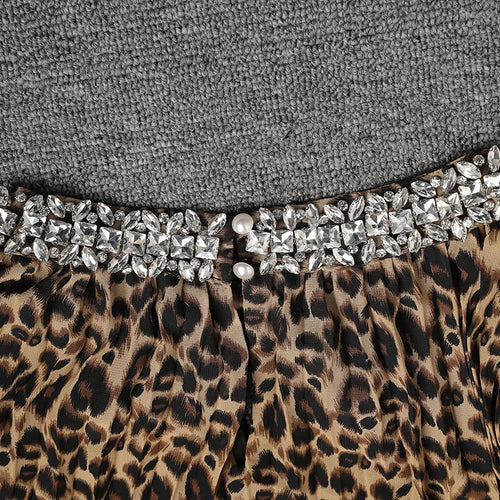 Load image into Gallery viewer, Women Brown Leopard Printed Rhinestones Long Dress New Round Neck Long Sleeve Fashion Tide Spring Autumn 2025 3WM2692
