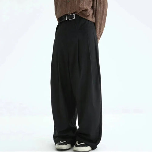 Load image into Gallery viewer, Summer Fold Design Pants Men Loose Straight Wide Leg Solid Color Trousers Casual Bottoms Trendy Male 28W3838
