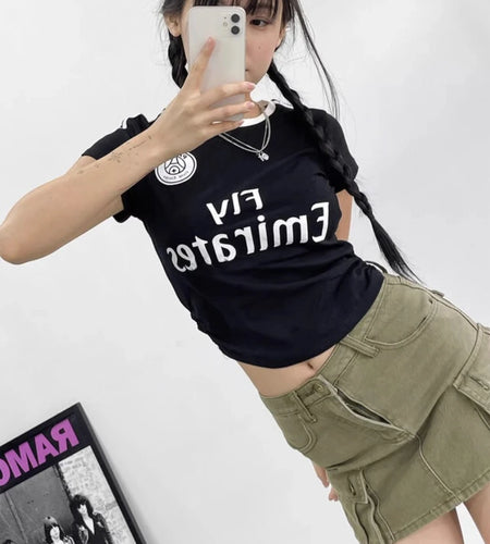 Summer Crop Tshirts for Women Drawstraight Tunic Fashion Y2k Tops O-neck Short Sleeve Tees Casual Korean Camisetas Ropa Mujer