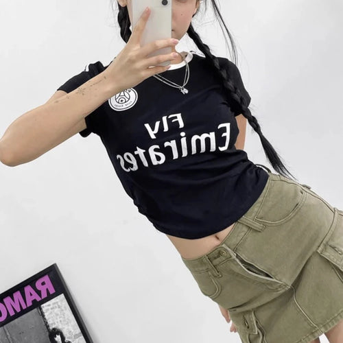 Load image into Gallery viewer, Summer Crop Tshirts for Women Drawstraight Tunic Fashion Y2k Tops O-neck Short Sleeve Tees Casual Korean Camisetas Ropa Mujer
