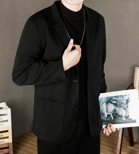 Woolen Cloth Men's Suit Jackets Solid Color Single Breasted Pockets Slim Turn-down Collar 2024 Winter Fashion Trend 9C8864