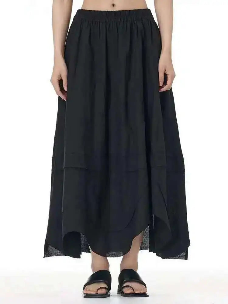 High Elastic Waist Apricot Color-block Irregular Hem A-line Skirt Women Fashion Tide New Spring Autumn 2025 1DH9961