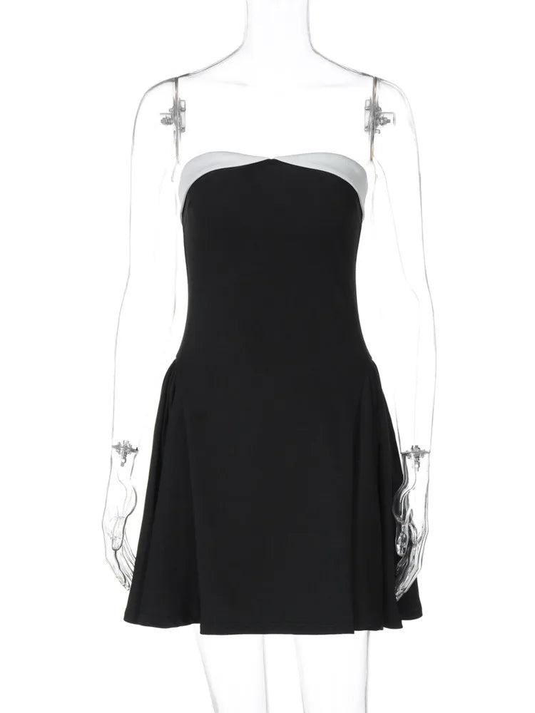 Sexy Sleeveless Patchwork Off-shoulder Backless Strapless Mini Dress For Women Solid Zipper Slim Sexy Club Party Dress