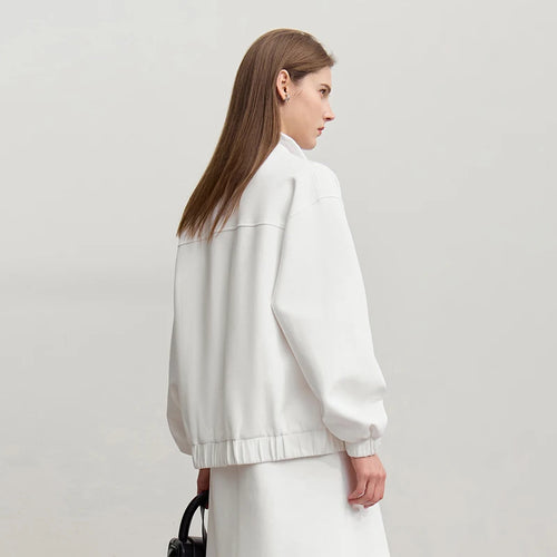 Women's Jackets 2026 Spring New Stand-up Collar Zipper Cotton Knitted Jacket Women's Loose Shoulder Sleeve Top 12641079