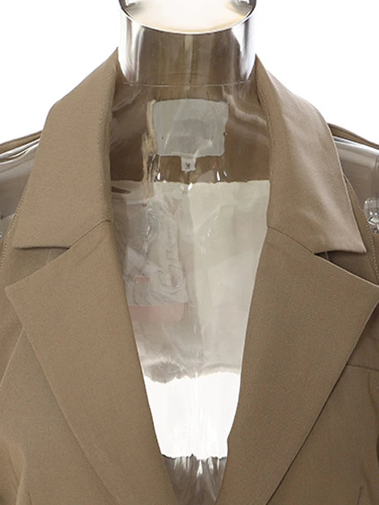 Women Off Shoulder Chain Big Size Blazer New Lapel Long Sleeve Loose Fit Jacket Fashion Tide Spring Autumn 2025 1DE9885