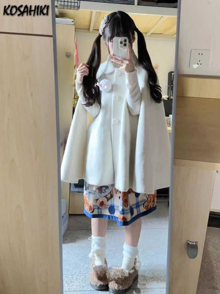 Lolita Sweet Girl Oversized Grunge Jackets Women Y2k Aesthetic Single Breasted Vintage Coats 2025 Harajuku Kawaii Solid Jacket