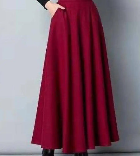Autumn Winter Black Gray Large Size Woolen Long Skirt Women Fashion Korean Ladies Red High Waist Festival Pleated A-line Skirts