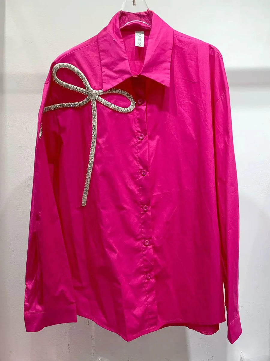 Solid Spliced Diamonds Loose Blouses For Women Lapel Long Sleeve Loose Casual Temperament Shirt Female Fashion New