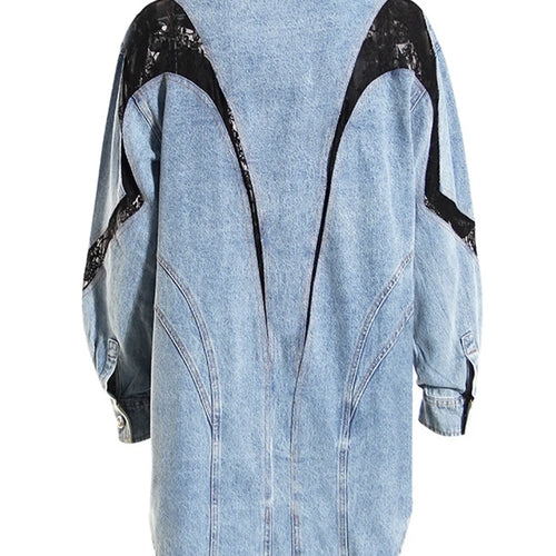 Load image into Gallery viewer, Loose Fit Blue Denim Lace Big Size Casual Jacket New Lapel Long Sleeve Women Coat Fashion Tide Spring Autumn 2025 1DH1698

