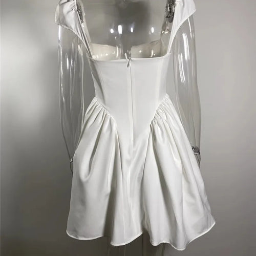 Load image into Gallery viewer, White Backless Sexy Mini Dress For Women Fashion Square Collar Short Sleeve High Waist A-line Club Party Sexy Dress
