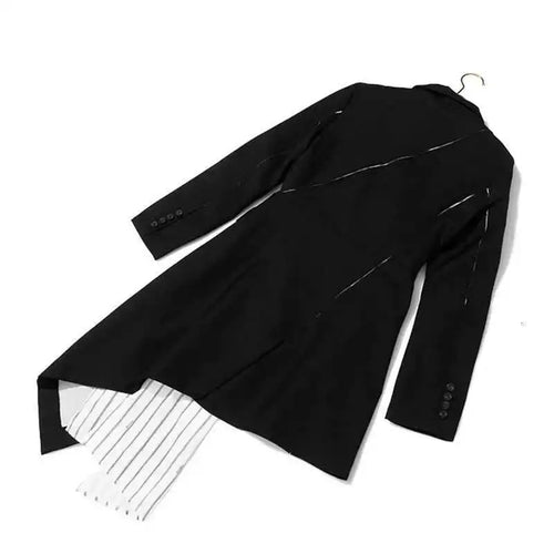 Load image into Gallery viewer, Women Black White Striped Spliced Irregular Dress New Round Neck Full Sleeve Loose Fit Fashion Spring Autumn 2025 1A320
