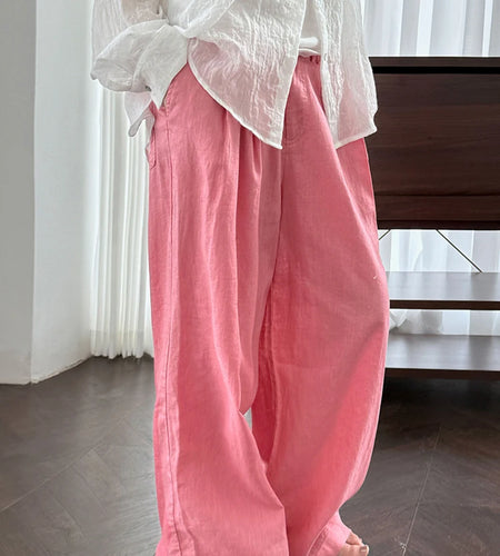 High Elastic Waist White Linen Pleated Long Wide Leg Pants New Trousers Women Fashion Tide Spring Summer 2025 1DJ1280