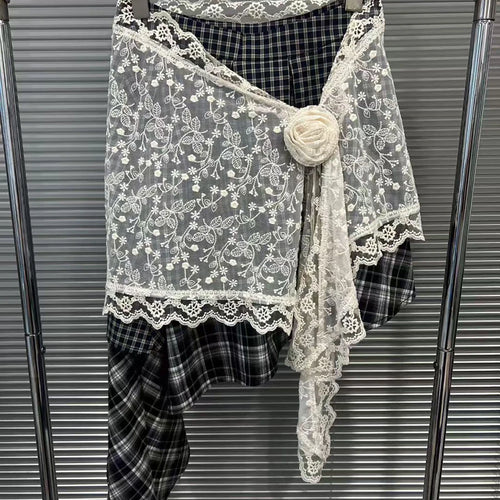 Load image into Gallery viewer, Hit Color Spliced Pliad Irregular Skirts for Women High Wasit Patchwork 3D Flower Fashion Skirt Female Clothing New
