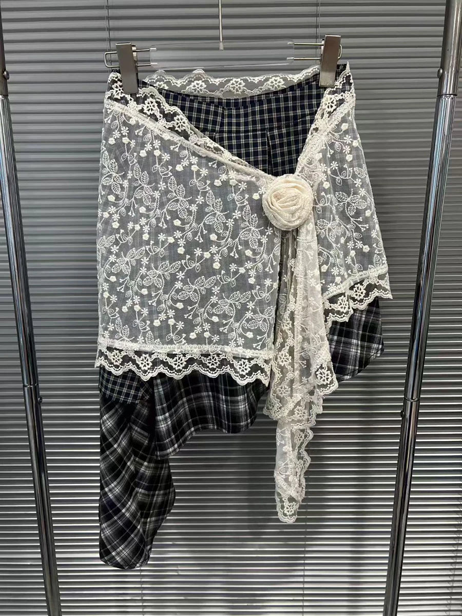 Hit Color Spliced Pliad Irregular Skirts for Women High Wasit Patchwork 3D Flower Fashion Skirt Female Clothing New