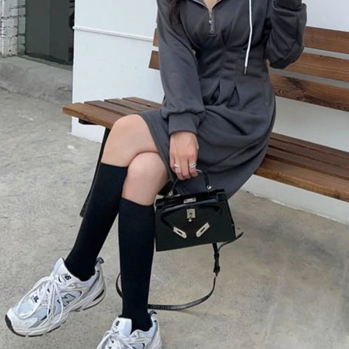 Load image into Gallery viewer, Korean School Sport Oversize Hood Dress Women Kpop Fashion Streetwear Design Student Mini Short Dresses Autumn
