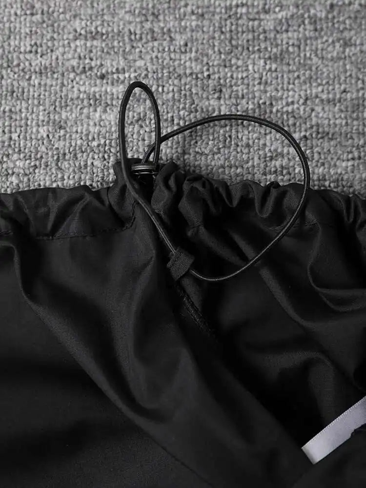 Women Black Drawstring Big Size Short Blouse New Round Neck Lantern Sleeve Shirt Fashion Tide Spring Autumn 2025 CPG2612