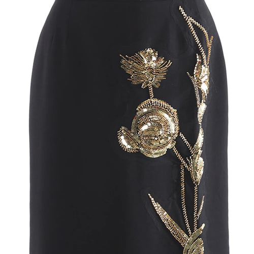 Load image into Gallery viewer, High Elastic Waist Black Three-dimensional Nailed Flower Half-body Skirt Women Fashion Tide New Spring Autumn 2025 1DJ0647
