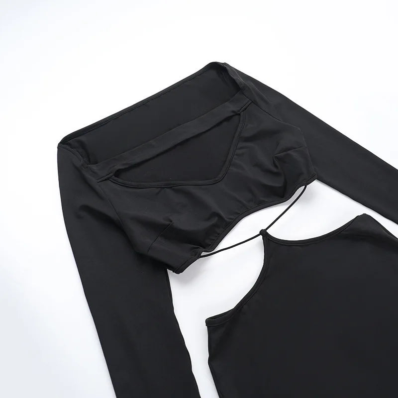 Hollow Out Long Sleeve Sexy Maxi Dress For Women Black Solid Backless Bodycon Club Party Sexy Long Dress Elegant