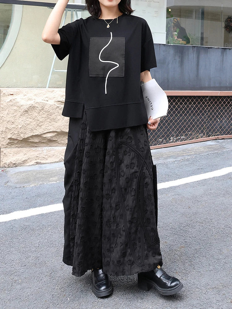 High Elastic Waist Black Jacquard Ribbon Long Wide Leg Pants New Trousers Women Fashion Tide Spring Autumn 2025 1DJ0569