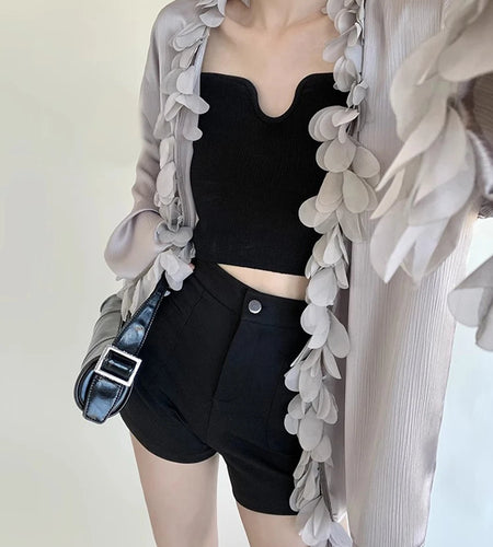 Solid Loose Spliced Petal Casual Blouses for Women V Neck Long Sleeves Patchwork Button Elegant Blouse Female New