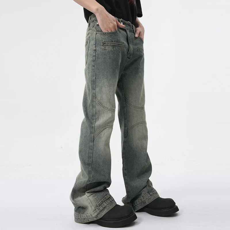 Men Summer New Jeans Flare Pants Reverse Pocket Design Fashion High Street Personality Menwear American Bottoms 9C5983