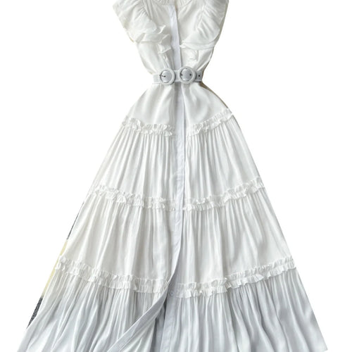 Load image into Gallery viewer, Vintage New Summer Women Black Evening Party Ruffle Edge Long Dress French White Elegant Sleeveless Slim Prom Pleated Vest Dress
