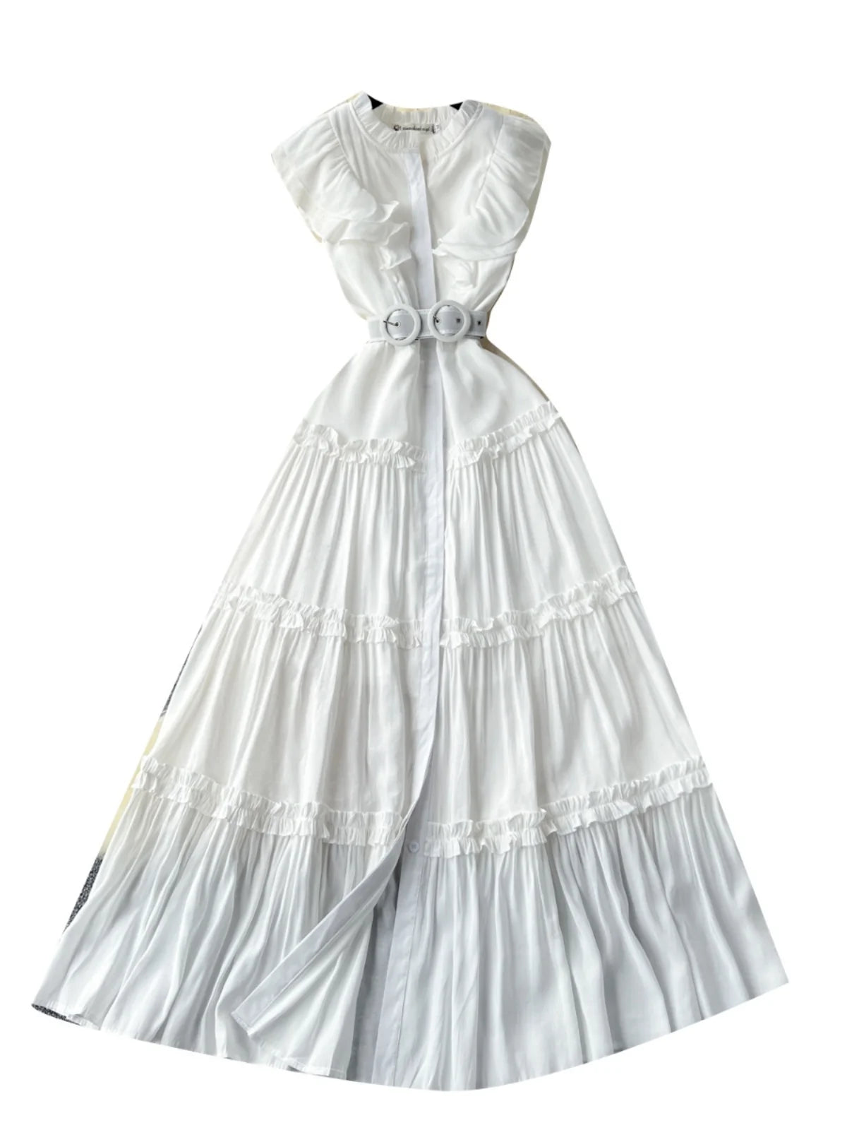 Vintage New Summer Women Black Evening Party Ruffle Edge Long Dress French White Elegant Sleeveless Slim Prom Pleated Vest Dress