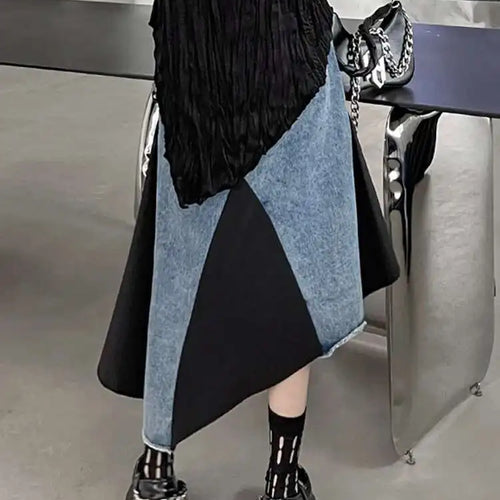 Load image into Gallery viewer, High Elastic Waist Black Denim Irregular Color-block Half-body Skirt Women Fashion Tide New Spring Autumn 2025 1DH5253
