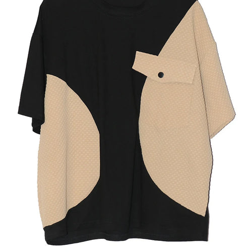 Load image into Gallery viewer, Women Black Splice Color-block Big Size Casual T-shirt New Round Neck Short Sleeve Fashion Tide Spring Summer 2025 1DJ0603
