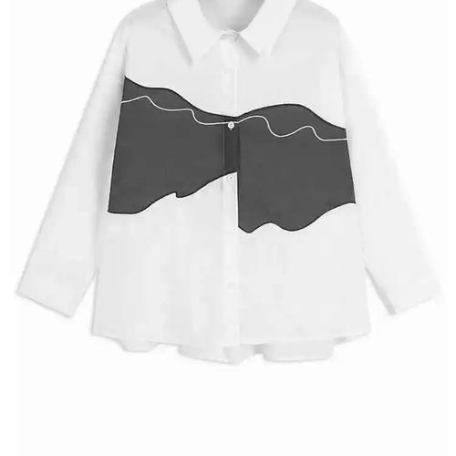 Load image into Gallery viewer, Women Black White Color-block Big Size Casual Blouse New Lapel Long Sleeve Shirt Fashion Tide Spring Autumn 2025 1DH6909
