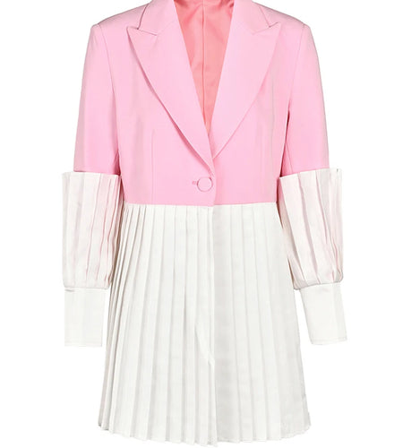 Women pink Color Pleated Color-block Blazer New Lapel Long Sleeve Loose Fit Jacket Fashion Tide Spring Autumn 2025 7AB008