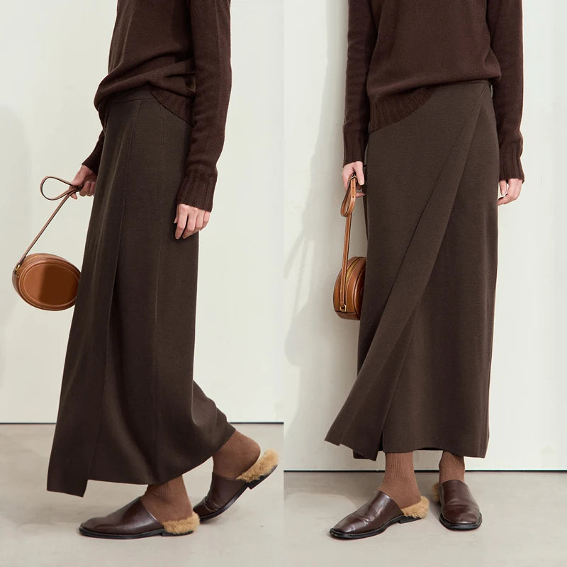 Minimalist Elegant Basics Knitted Skirts for Women 2024 Winter New Elastic Waist Straight Lady Commuter Long Skirt 12443250