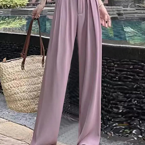 Load image into Gallery viewer, Fashion Solid Button Versatile Wide Leg Long Pant Women's Spring Summer High Waist Baggy straight Pleated Trousers Streetwear
