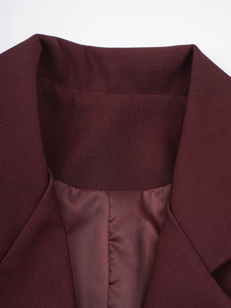 Women Wine Red Double Breasted Big Size Long Blazer New Lapel Long Sleeve Jacket Fashion Tide Spring Autumn 2025  2DB1253