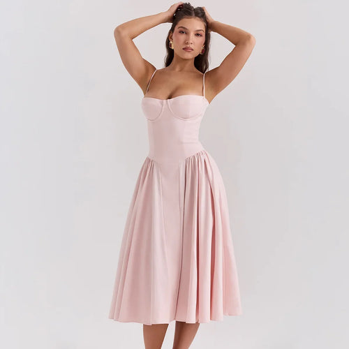 Load image into Gallery viewer, Pink Summer Dress 2024 New Arrivals Spaghetti Strap Elegant Midi Dress Fit and Flare Dress Sexy Women's Clothing
