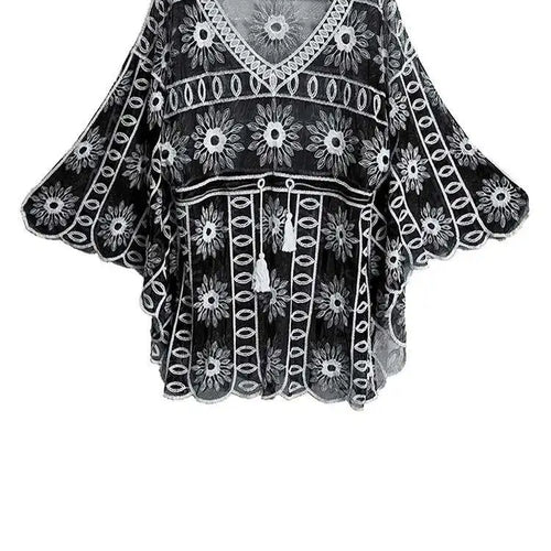 Load image into Gallery viewer, Women Black Lace Hollow Out Big Size Blouse New V-Neck Long Batwing Sleeve Shirt Fashion Tide Spring Autumn 2025  1DJ0786
