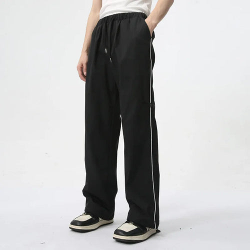 Load image into Gallery viewer, American Style Loose Men&#39;s Sports Pants Causal Lace-up Wide Leg Male Side Striped Trousers Simple Summer 9C6154
