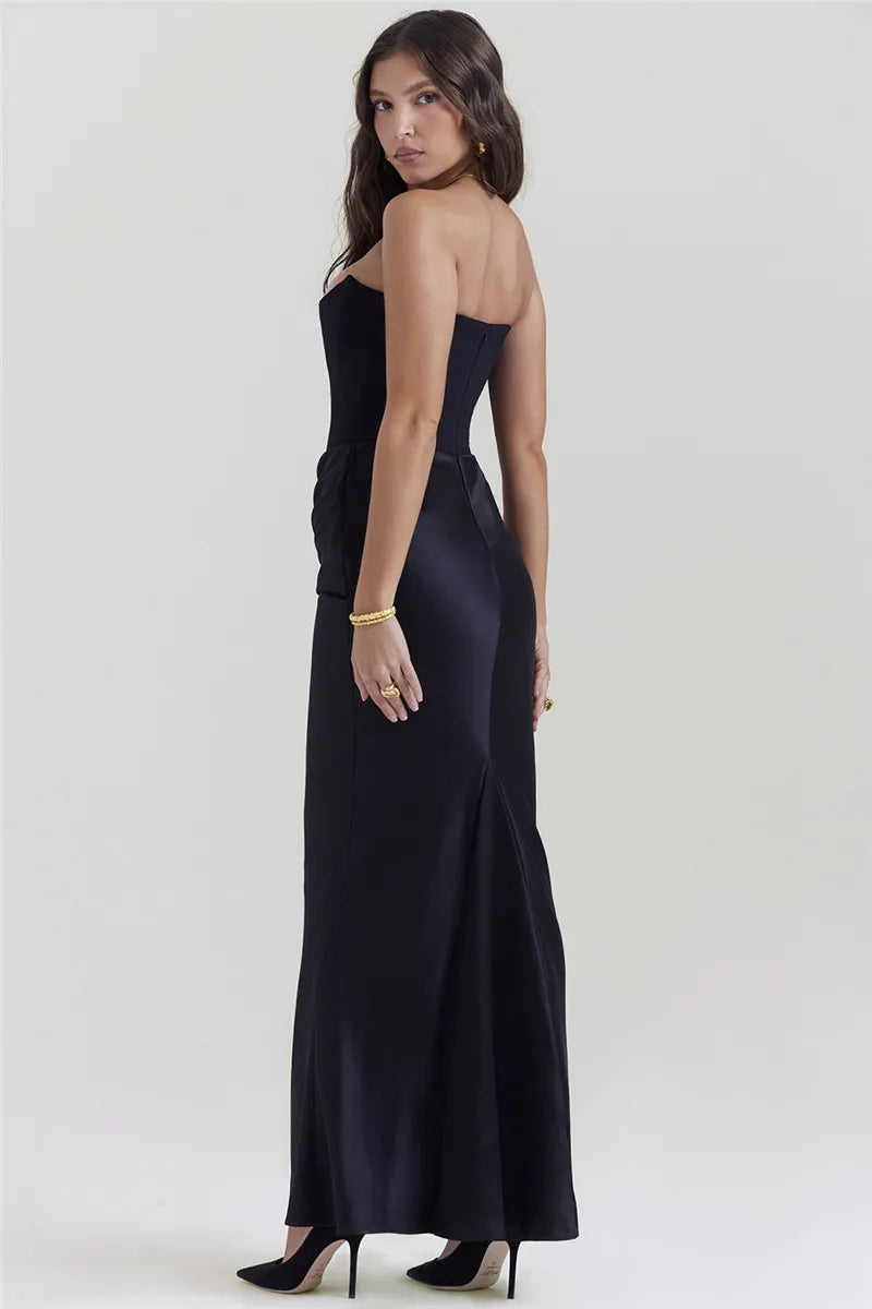 Elegant Strapless Bodycon Sexy Maxi Dress Women Black Fashion Off-shoulder Sleeveless Backless Club Party Long Dress