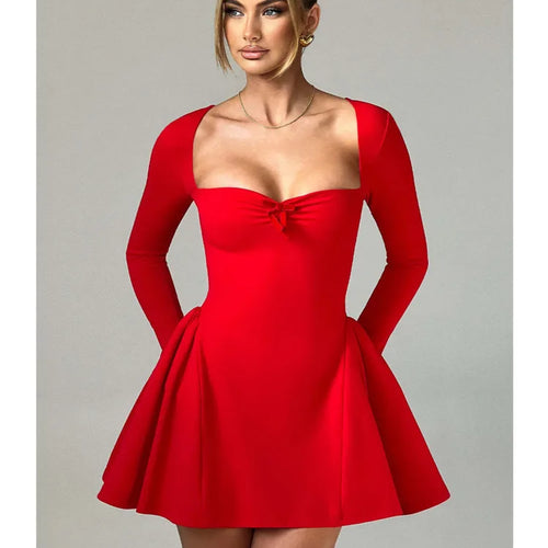 Load image into Gallery viewer, Elegant Long Sleeved High Stretch Tight Dress Women Sexy Square Neck Lace Up Vestido Bodycon Party Club Evening Dress
