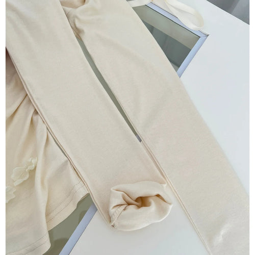 Load image into Gallery viewer, French Women Beige Flower Decorate Slim Pleated Short Tops Spring Autumn Purple Elegant Long Sleeve Off Shoulder Halter T Shirt
