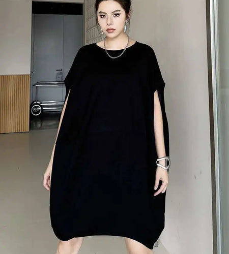 Women Black White Brief Big Size Casual Mini Dress New Round Neck Short Sleeve Fashion Tide Spring Summer 2025 1DH5840