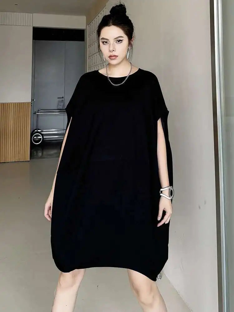 Women Black White Brief Big Size Casual Mini Dress New Round Neck Short Sleeve Fashion Tide Spring Summer 2025 1DH5840