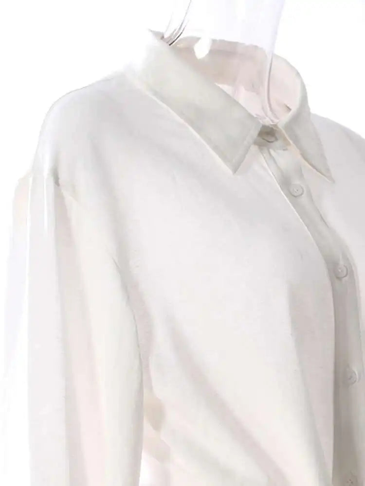 Women White Bandage Bow Big Size Long Elegant Blouse New Lapel Long Sleeve Shirt Fashion Tide Spring Autumn 2025 7AB8430